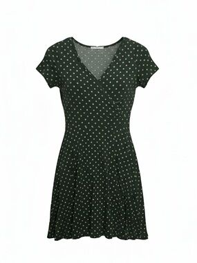 Polka Dot V-Neck Mini Dress in Dark Green